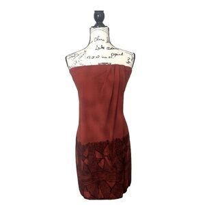 MAX STUDIO DRESS  STRAPLESS MIDI RUST ORANGE & BLACK STRETCH SIZE SMALL